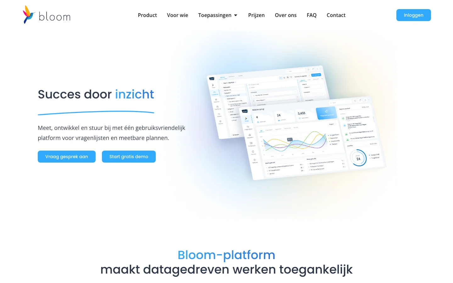 Bloom Platform homepage - Succes door inzicht